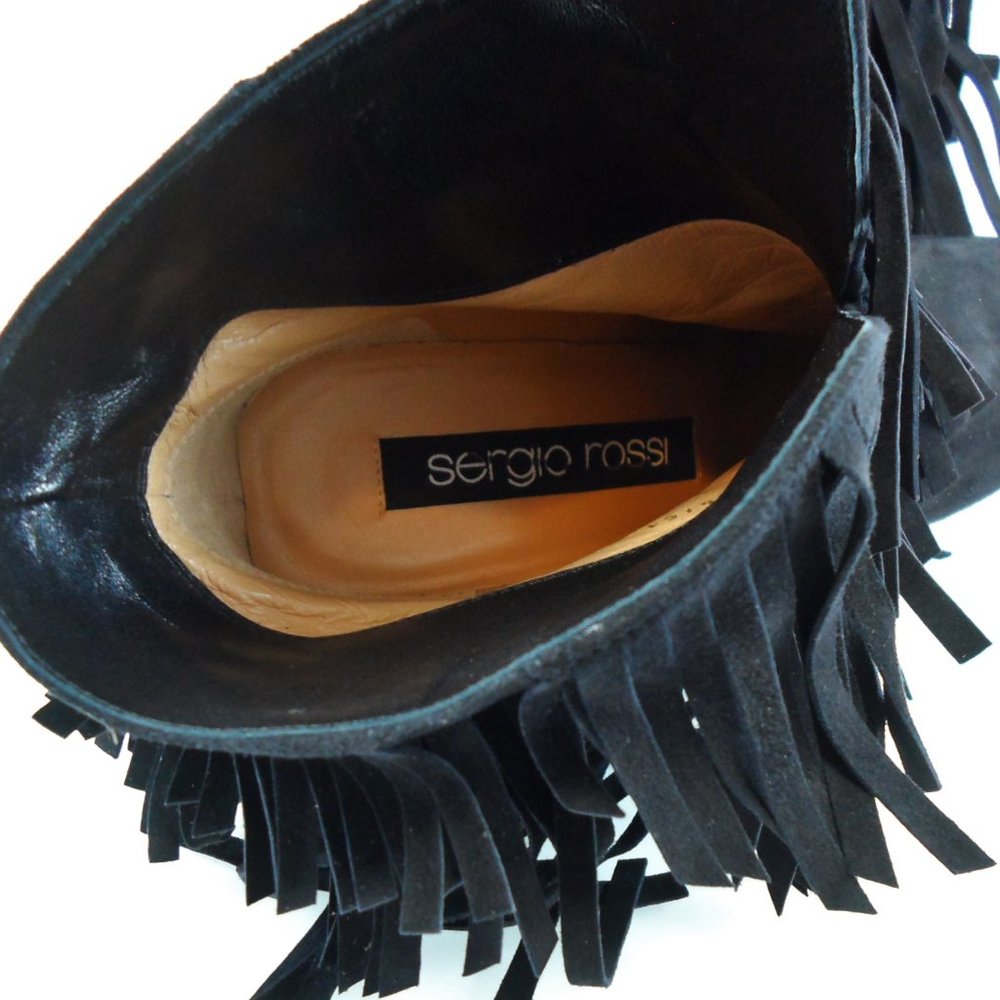 NIB$1265 SERGIO ROSSI Fringed Ankle Suede Booties Pointed Toe Stiletto Heels 37 - Picture 12 of 16